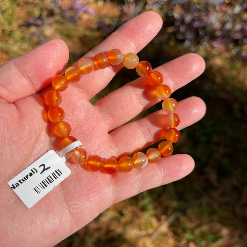 NWT Natural Genuine Carnelian Beaded Elastic Bracelet - Picture 3 of 7